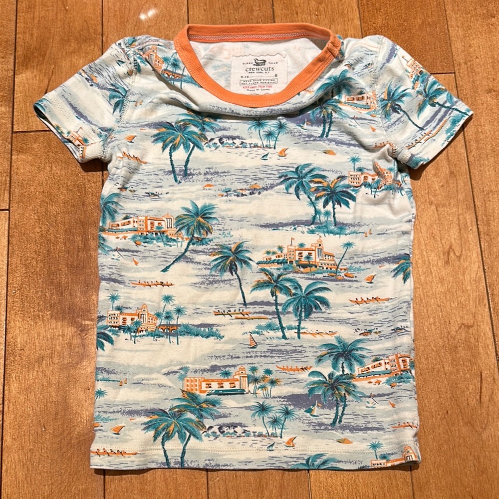 Tropical Print T-Shirt with Orange Accents